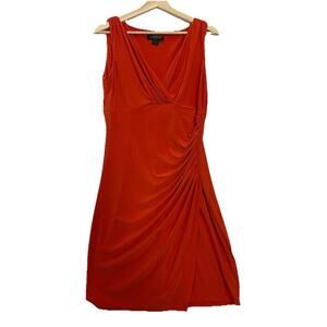 Vtg Lauren Ralph Lauren Surplice Dress Womens 10 Orange Faux Wrap V Neck